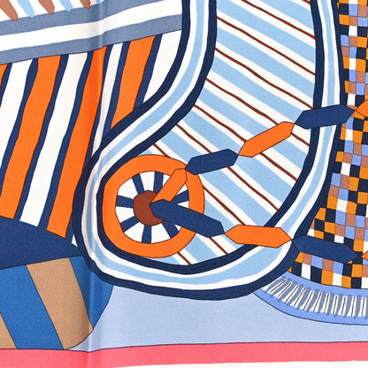 Hermes Silk La Selle Imaginaire Dossard Scarf 90 Bleu Tabac Grenadine 4 of 5