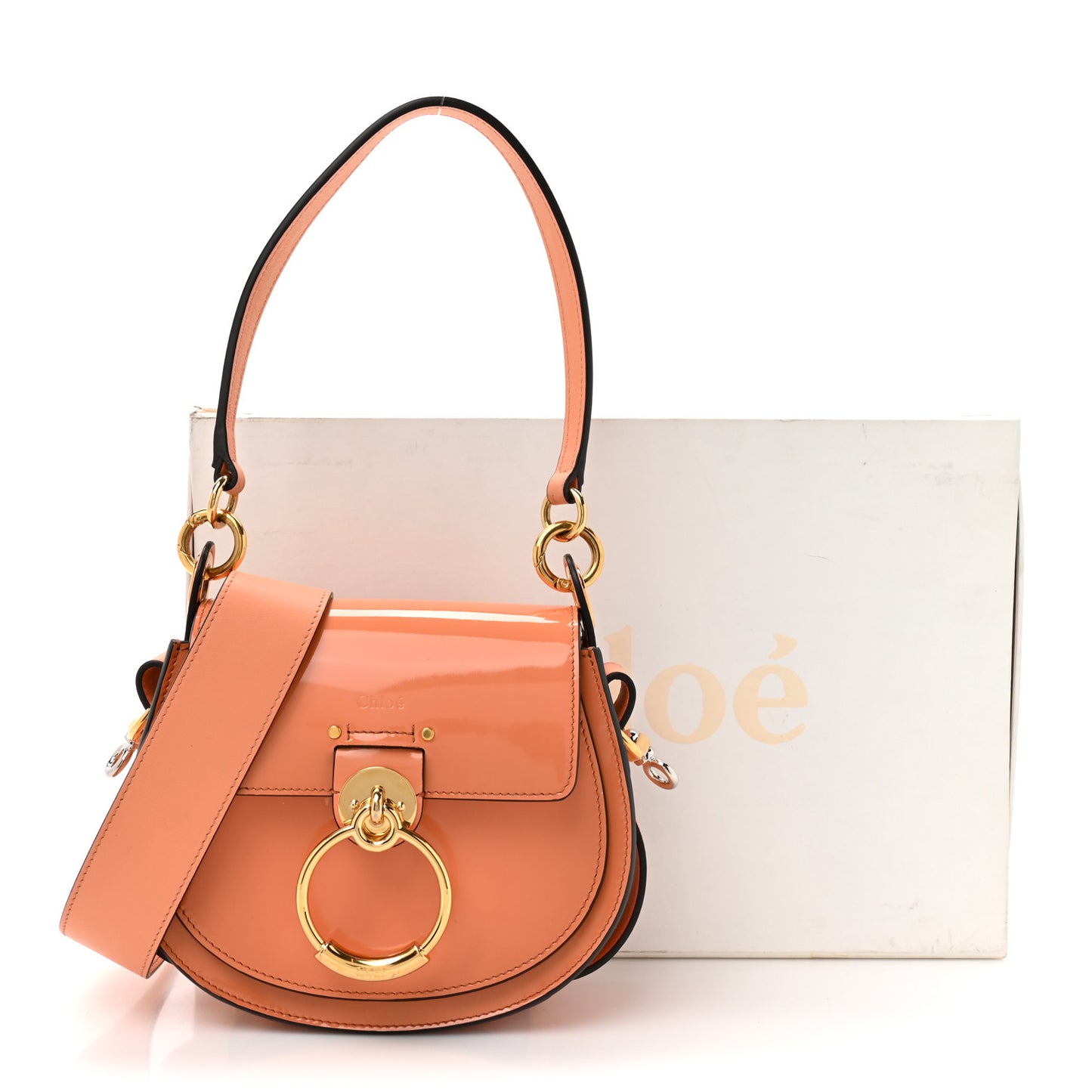 Patent Calfskin Small Tess Bag Canyon Sunset