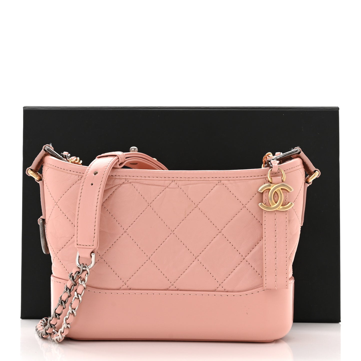 Aged Calfskin Quilted Small Gabrielle Hobo Light Pink