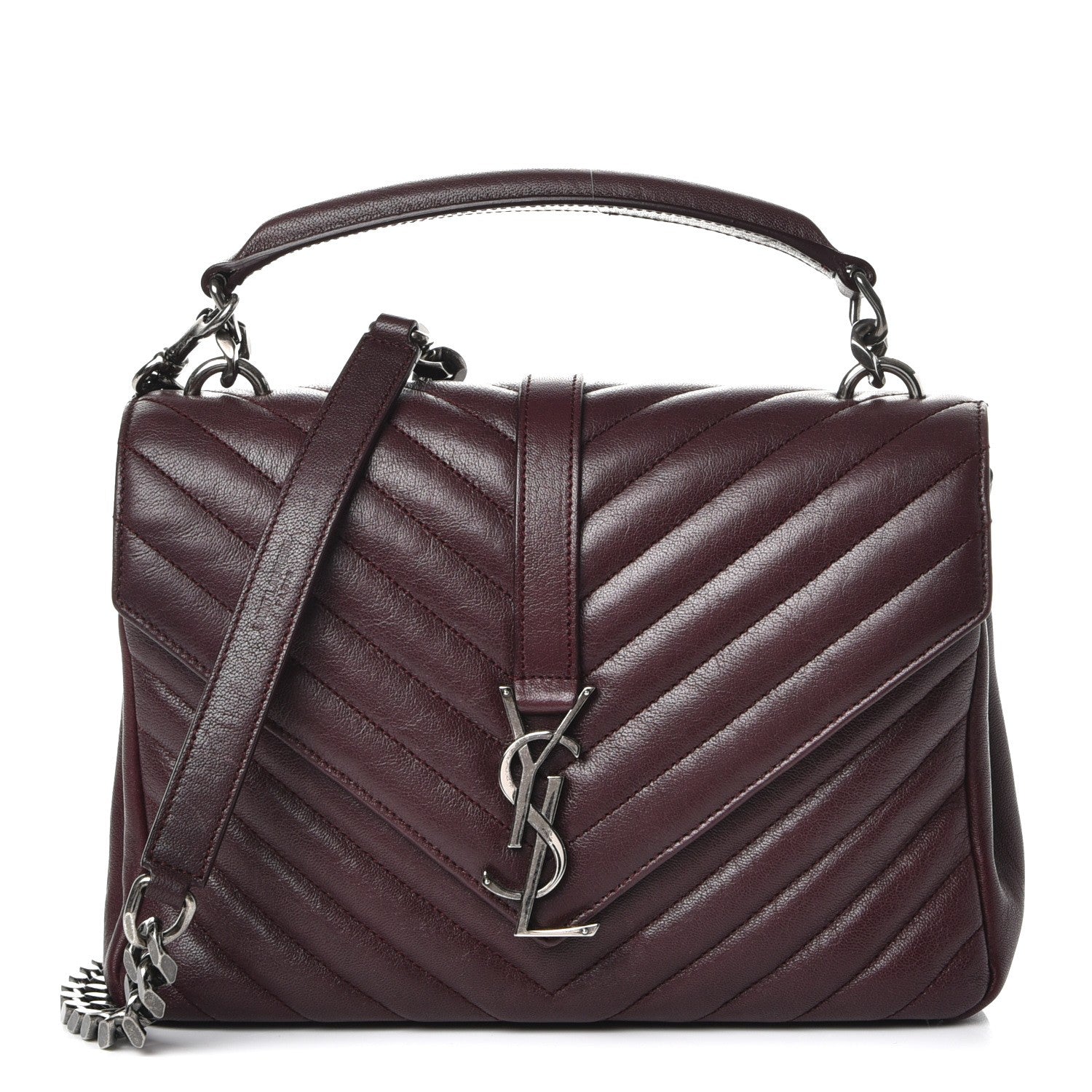 Saint Laurent Sheepskin Matelasse Chevron Monogram Medium College Bag Amaranto 1 of 8