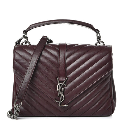 Saint Laurent Sheepskin Matelasse Chevron Monogram Medium College Bag Amaranto 1 of 8
