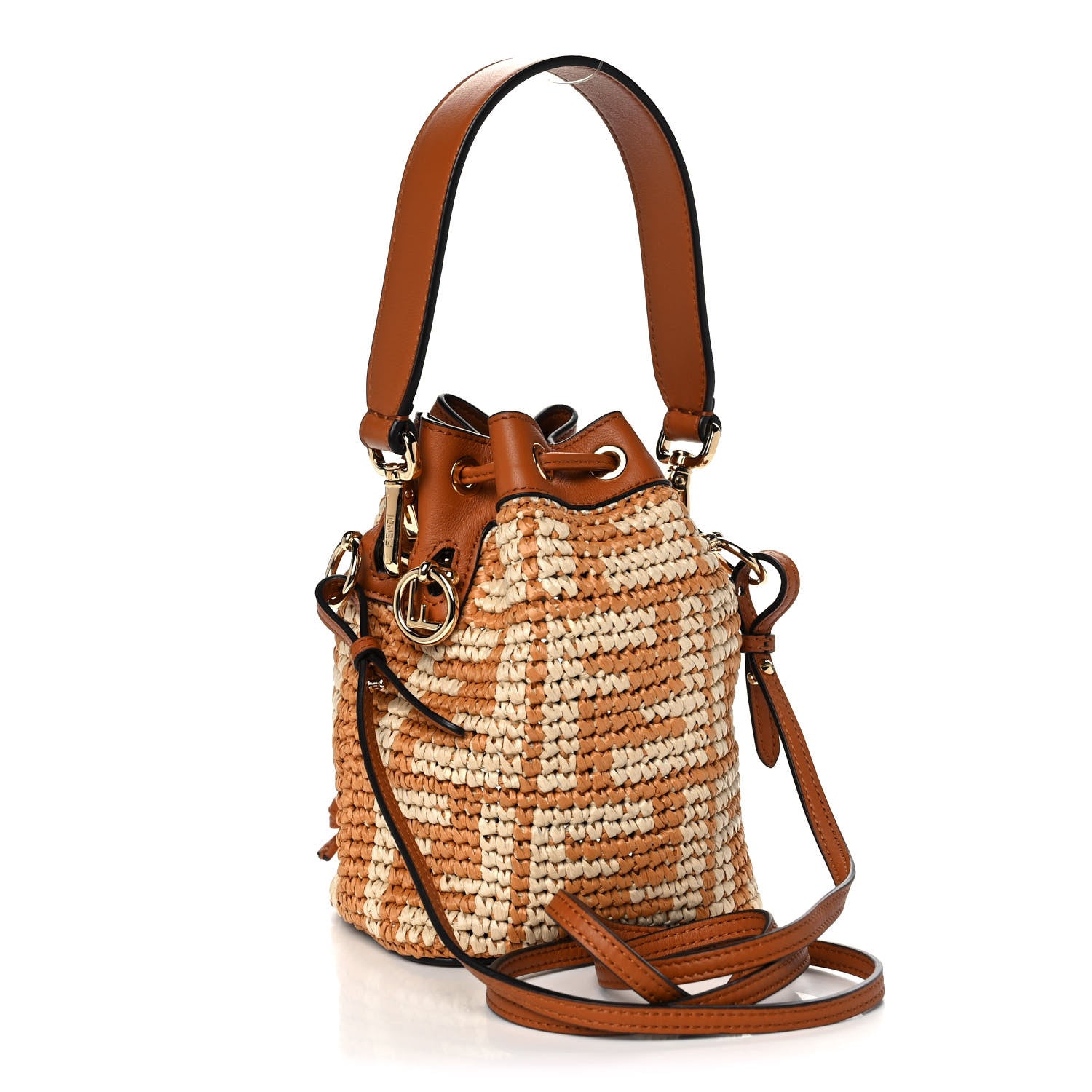 Fendi Raffia Vitello Seta F is Fendi FF Woven Mini Mon Tresor Bucket Bag Brick Natural 2 of 10