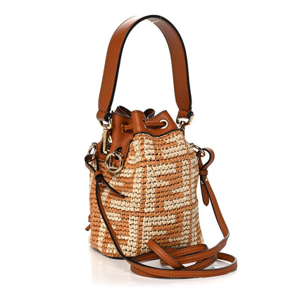 Fendi Raffia Vitello Seta F is Fendi FF Woven Mini Mon Tresor Bucket Bag Brick Natural 2 of 10