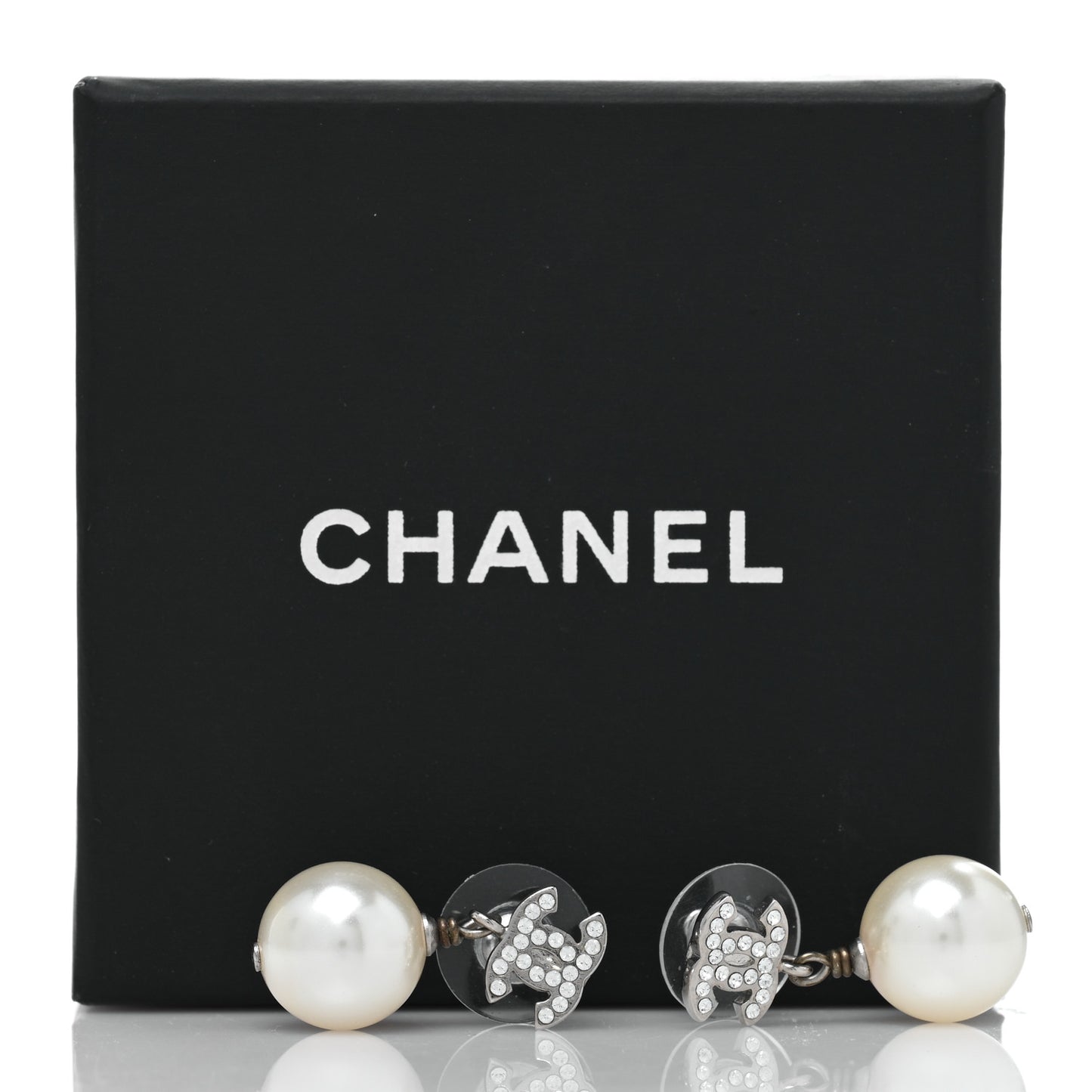Crystal Pearl CC Drop Earrings Silver Pearly White