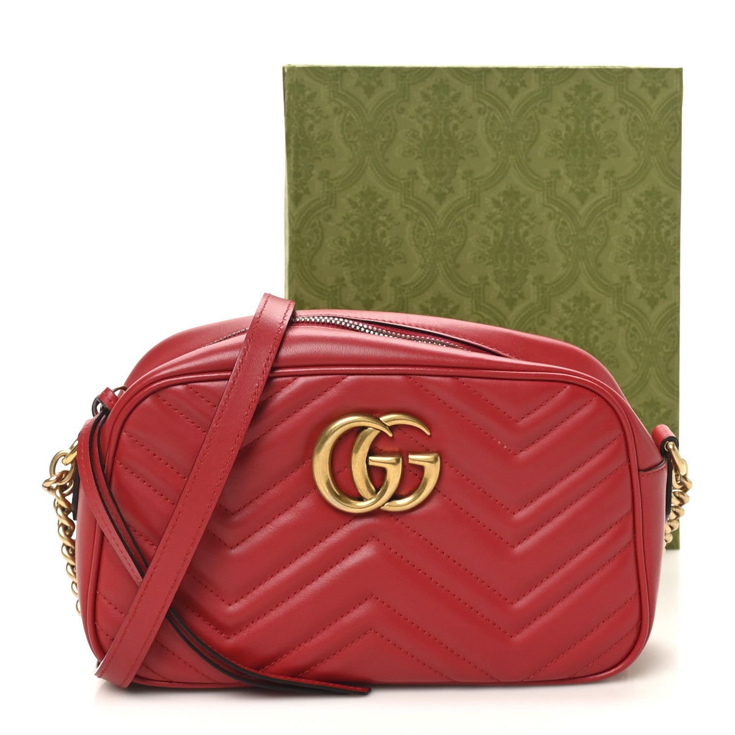 Gucci Calfskin Matelasse Small GG Marmont Chain Shoulder Bag Hibiscus Red 11 of 11