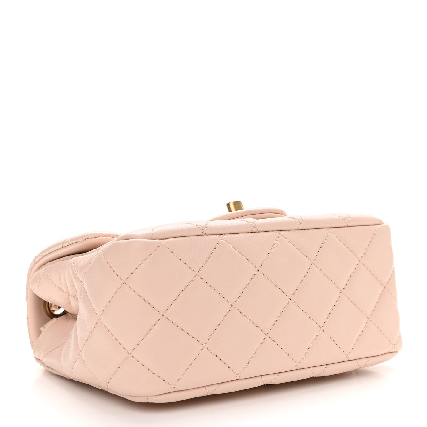 Lambskin Quilted Mini Pearl Crush Flap Light Beige