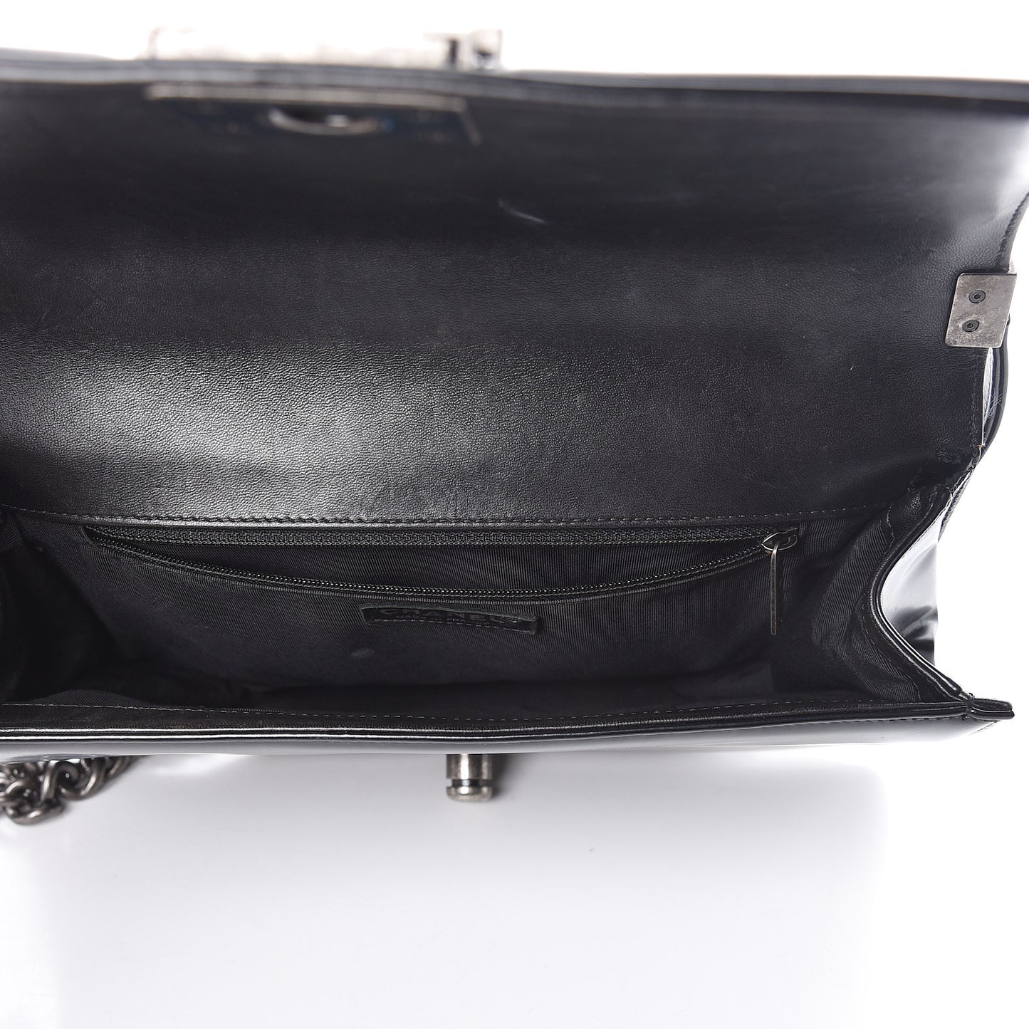 Glazed Calfskin Large Boy Flap Black