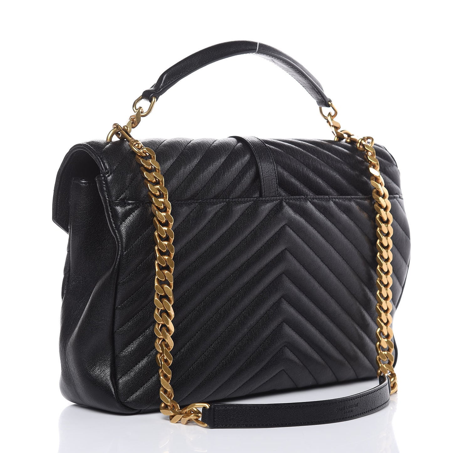 Sheepskin Matelasse Chevron Monogram Large College Satchel Black