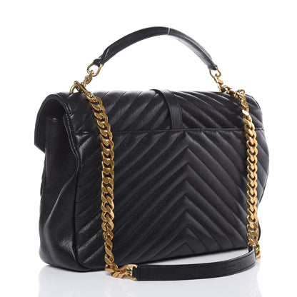 Saint Laurent Sheepskin Matelasse Chevron Monogram Large College Satchel Black 3 of 12