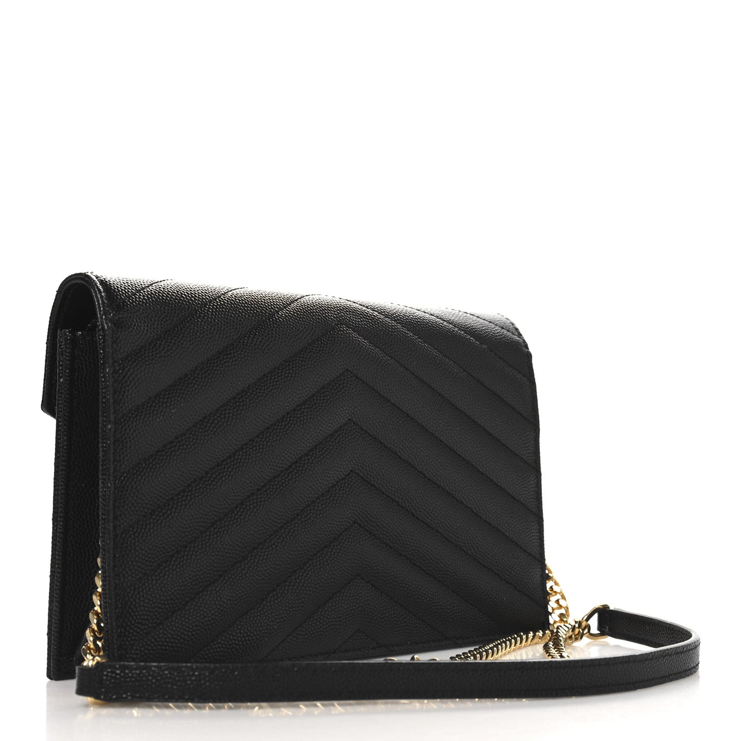 Grain De Poudre Matelasse Chevron Monogram Envelope Chain Wallet Black