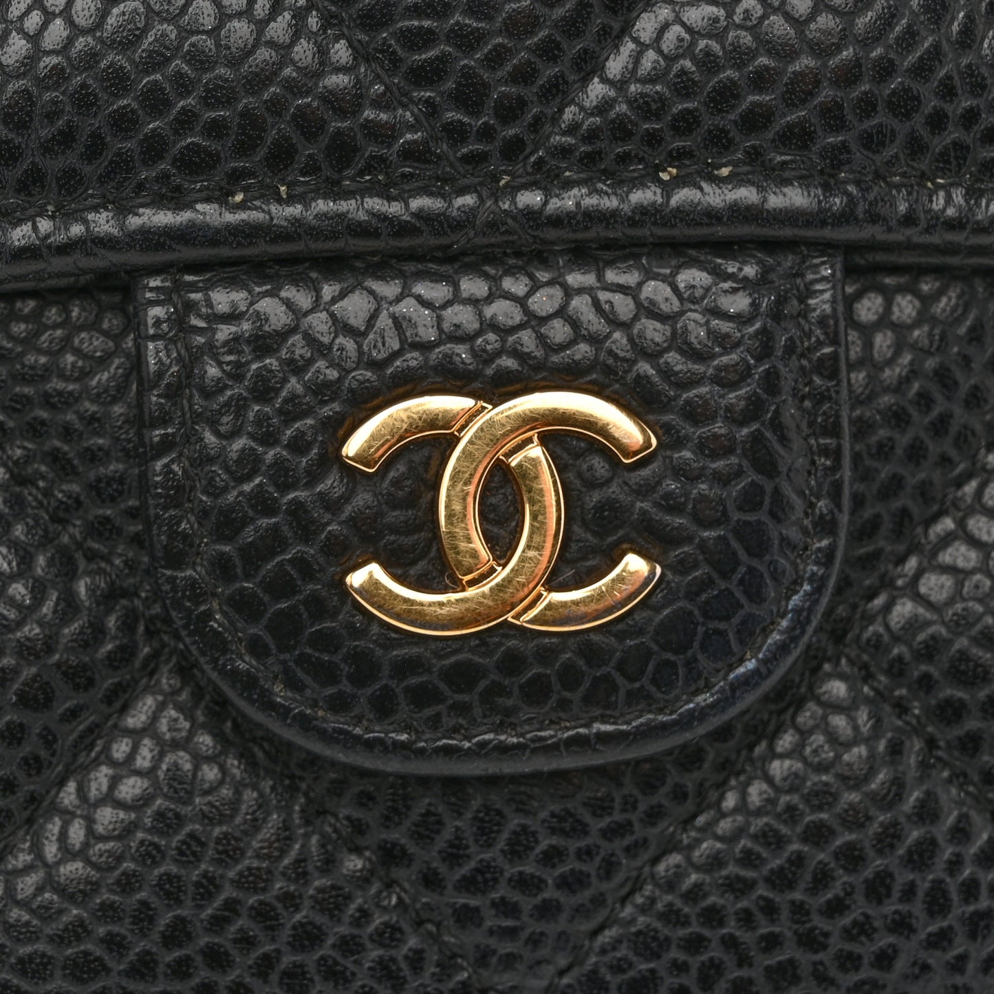 Caviar Quilted Large Gusset Flap Wallet Black