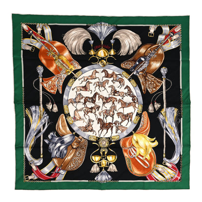 Hermes Silk Cavalcades Scarf 90 Vert Black Brun 1 of 4