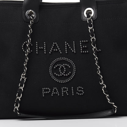 Chanel Canvas Pearl Medium Deauville Tote Black 10 of 10