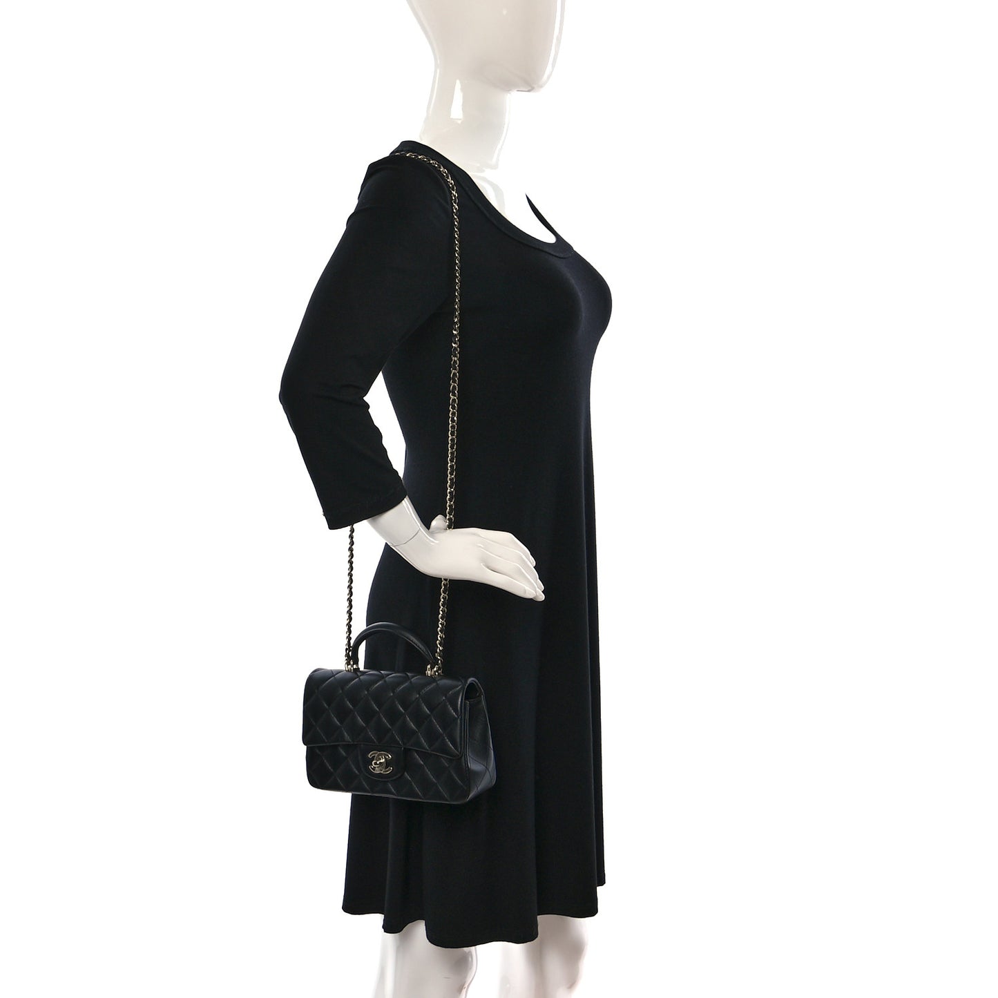 Lambskin Quilted Mini Top Handle Rectangular Flap Black