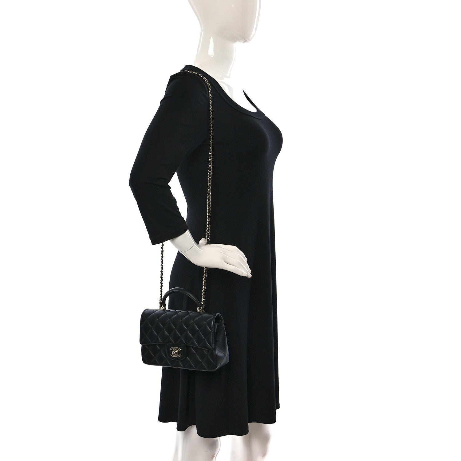 Chanel Lambskin Quilted Mini Top Handle Rectangular Flap Black 2 of 10