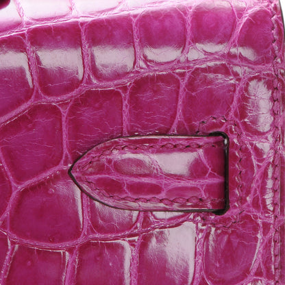 Hermes Shiny Niloticus Crocodile Kelly Cut Pochette Rose Scheherazade 14 of 21
