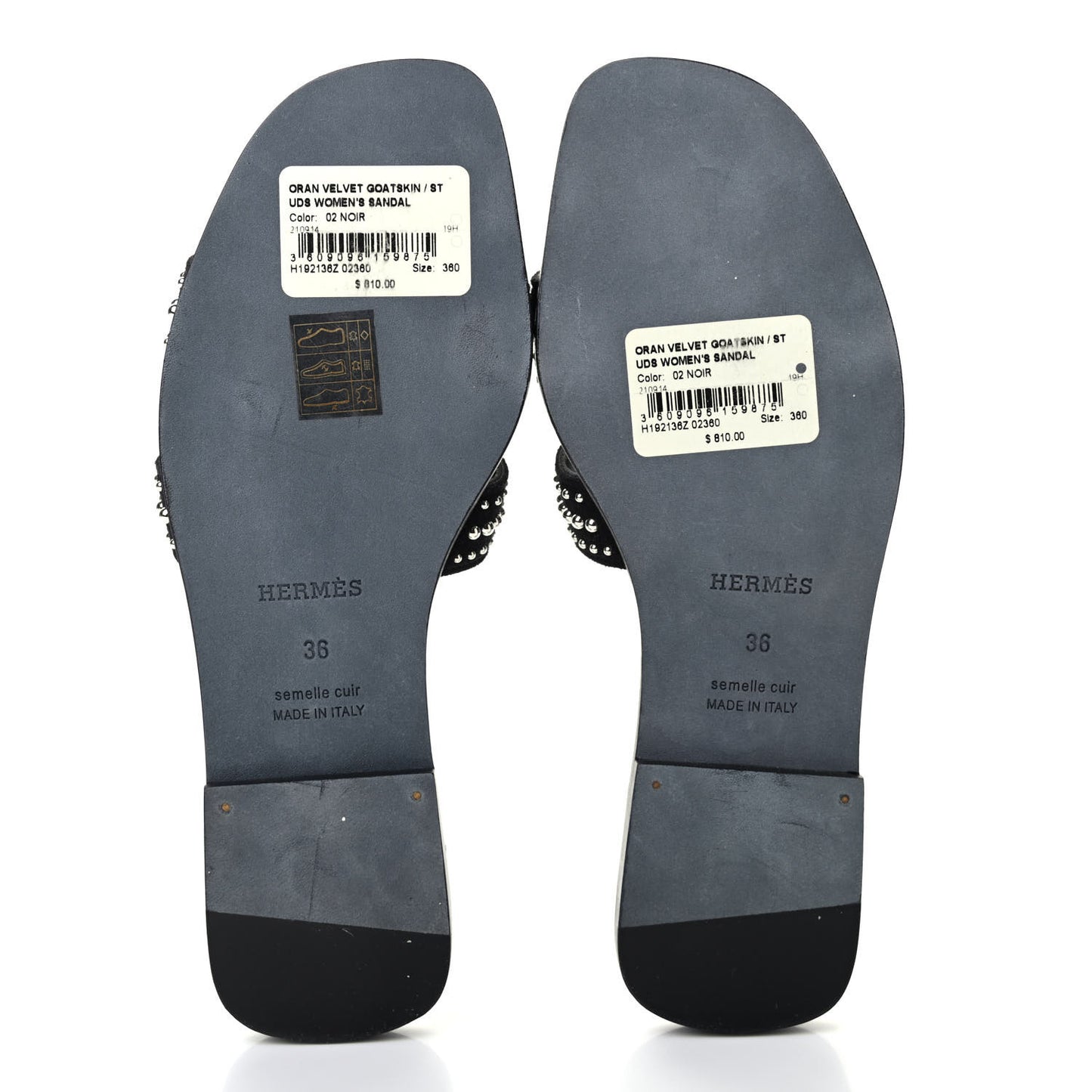 Suede Goatskin Studded Oran Sandals 36 Black