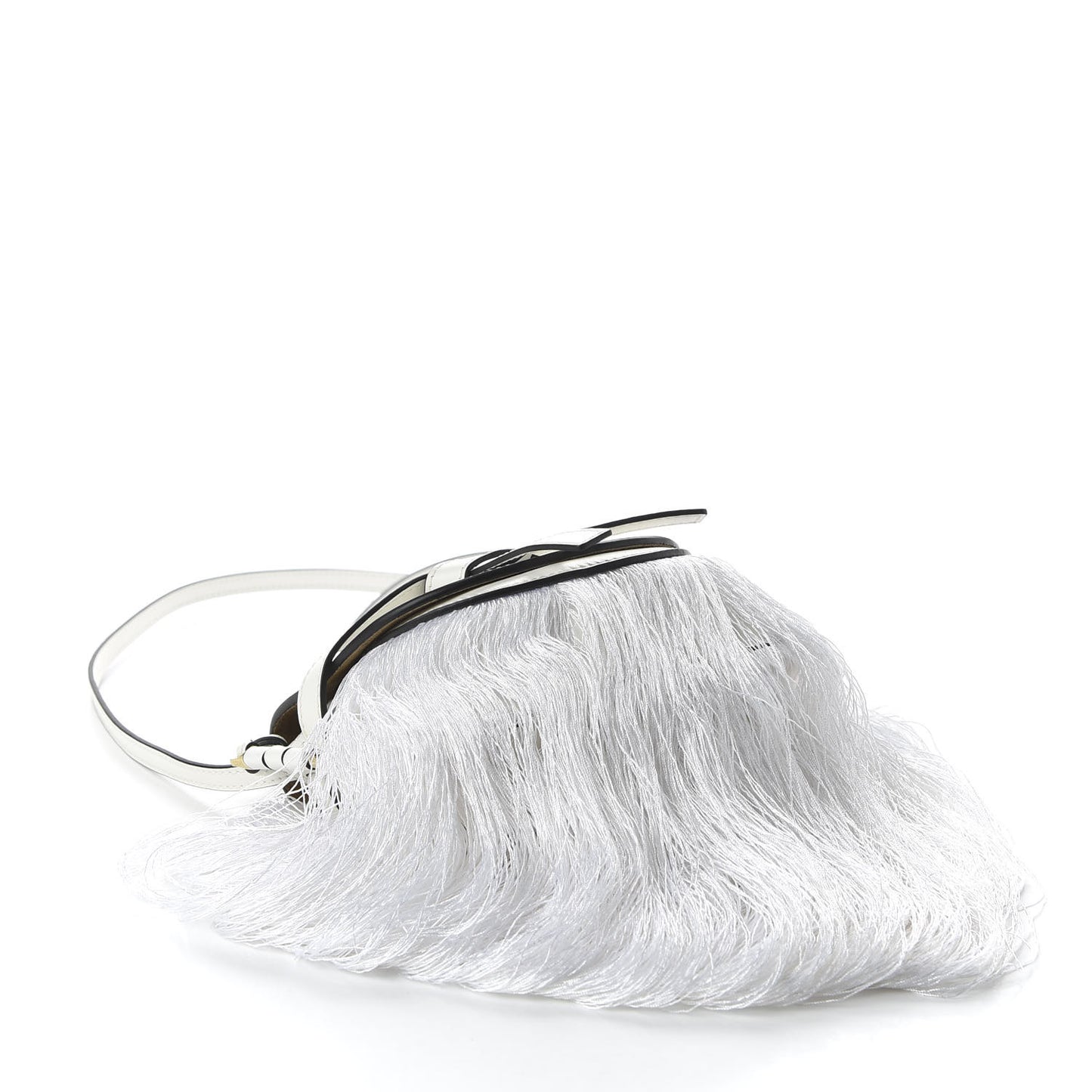 Calfskin Mini Fringe Gate Crossbody Bag White