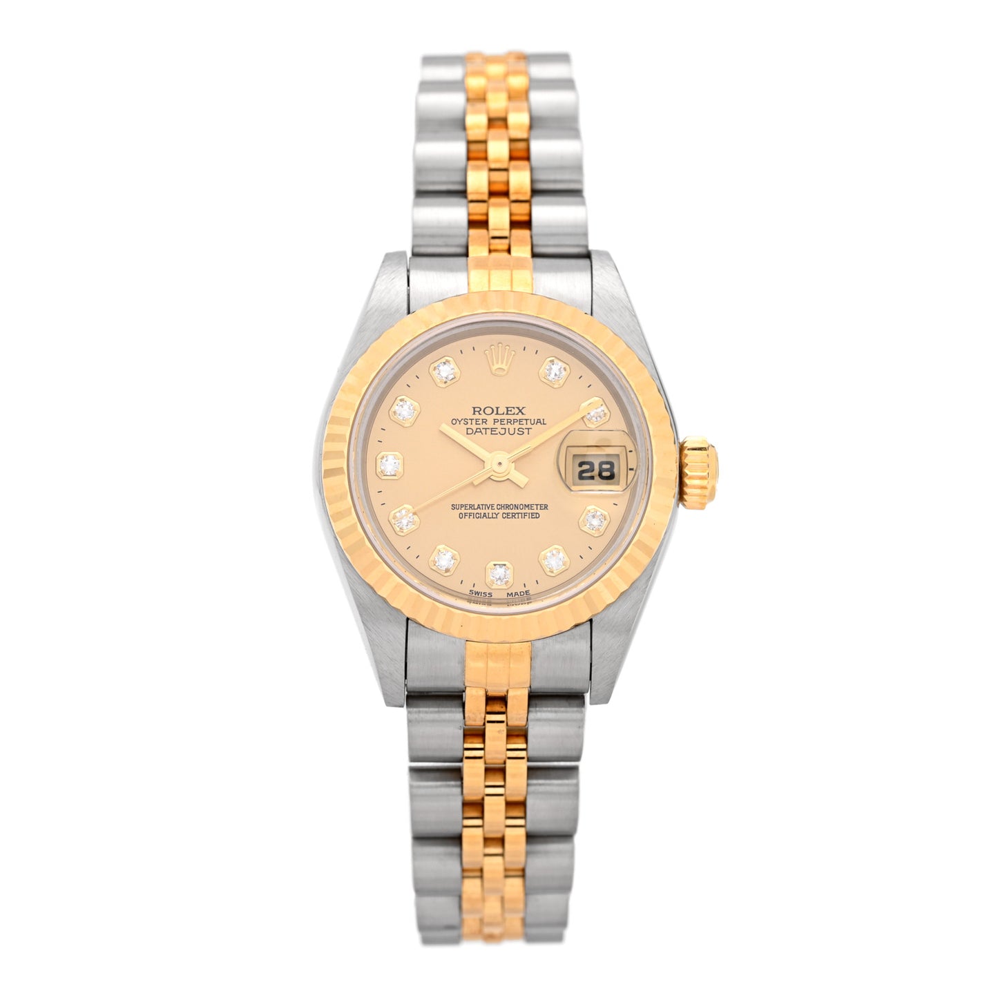 Stainless Steel 18K Yellow Gold Diamond 26mm Oyster Perpetual Datejust Watch Champagne 79173