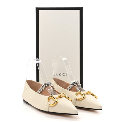 Gucci Nappa Lumiere Deva Horsebit Chain Embellished Flats 35.5 Dusty White 10 of 10