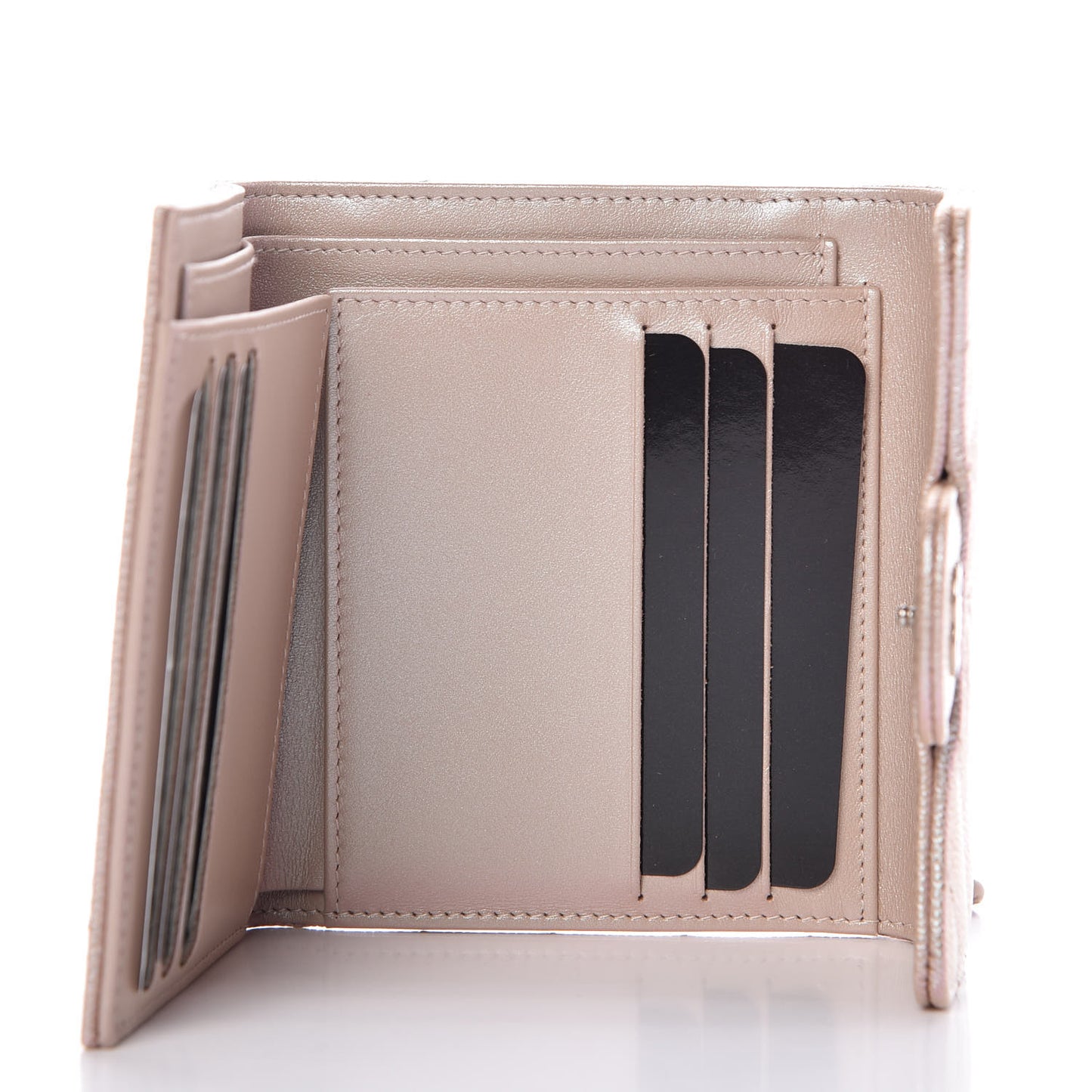 Metallic Caviar Chevron Quilted Compact Flap Wallet Light Gold