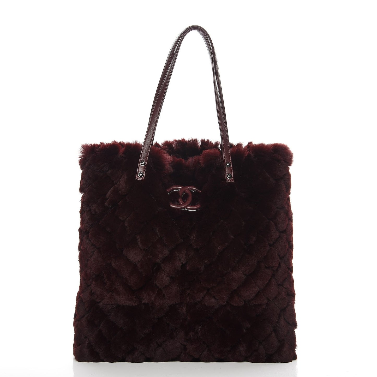 Rabbit Fur Quilted Pattern Shopping Tote Burgundy