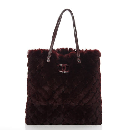 Chanel Rabbit Fur Quilted Pattern Shopping Tote Burgundy 1 of 8