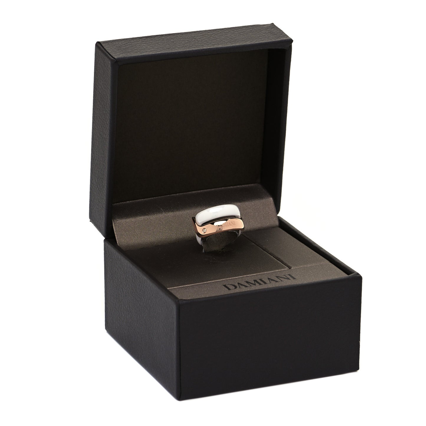 18K Pink Gold White Ceramic Diamond Abbracio Ring 49 5