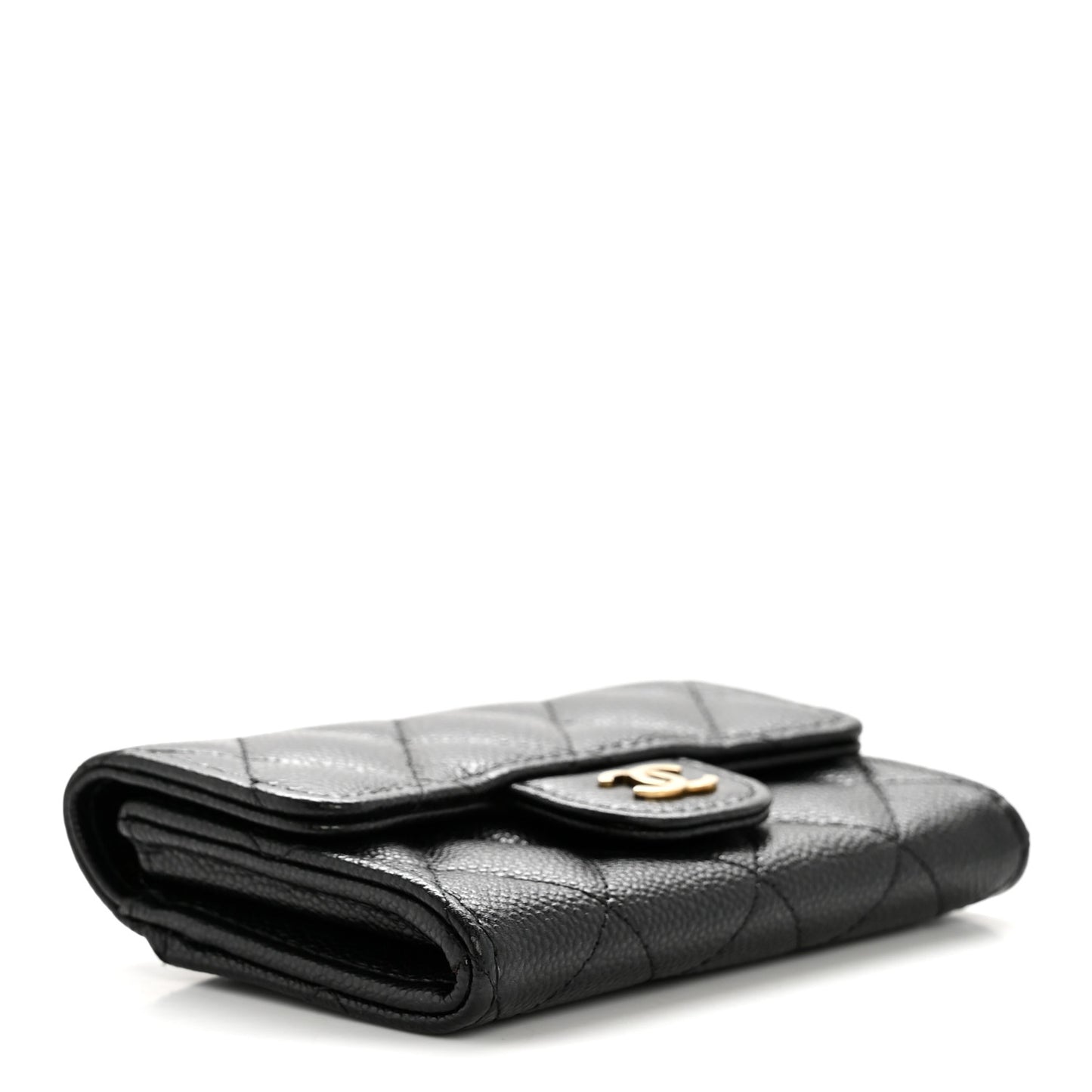 Caviar Quilted Flap Card Holder Wallet Black