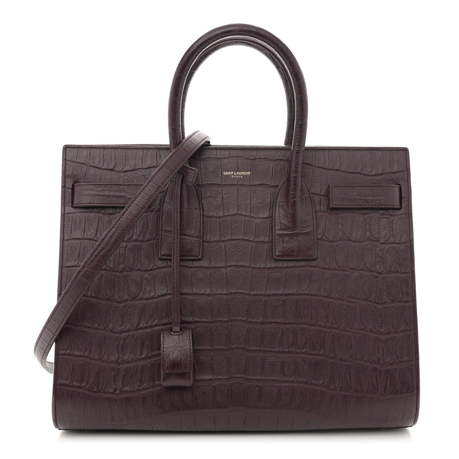 Saint Laurent Calfskin Crocodile Embossed Small Sac de Jour Wine 1 of 15