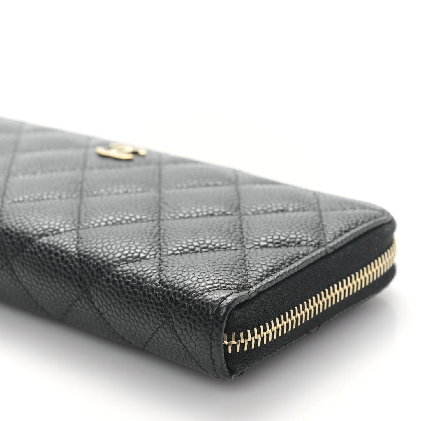 Caviar Quilted Zip Around Clutch Wallet Black