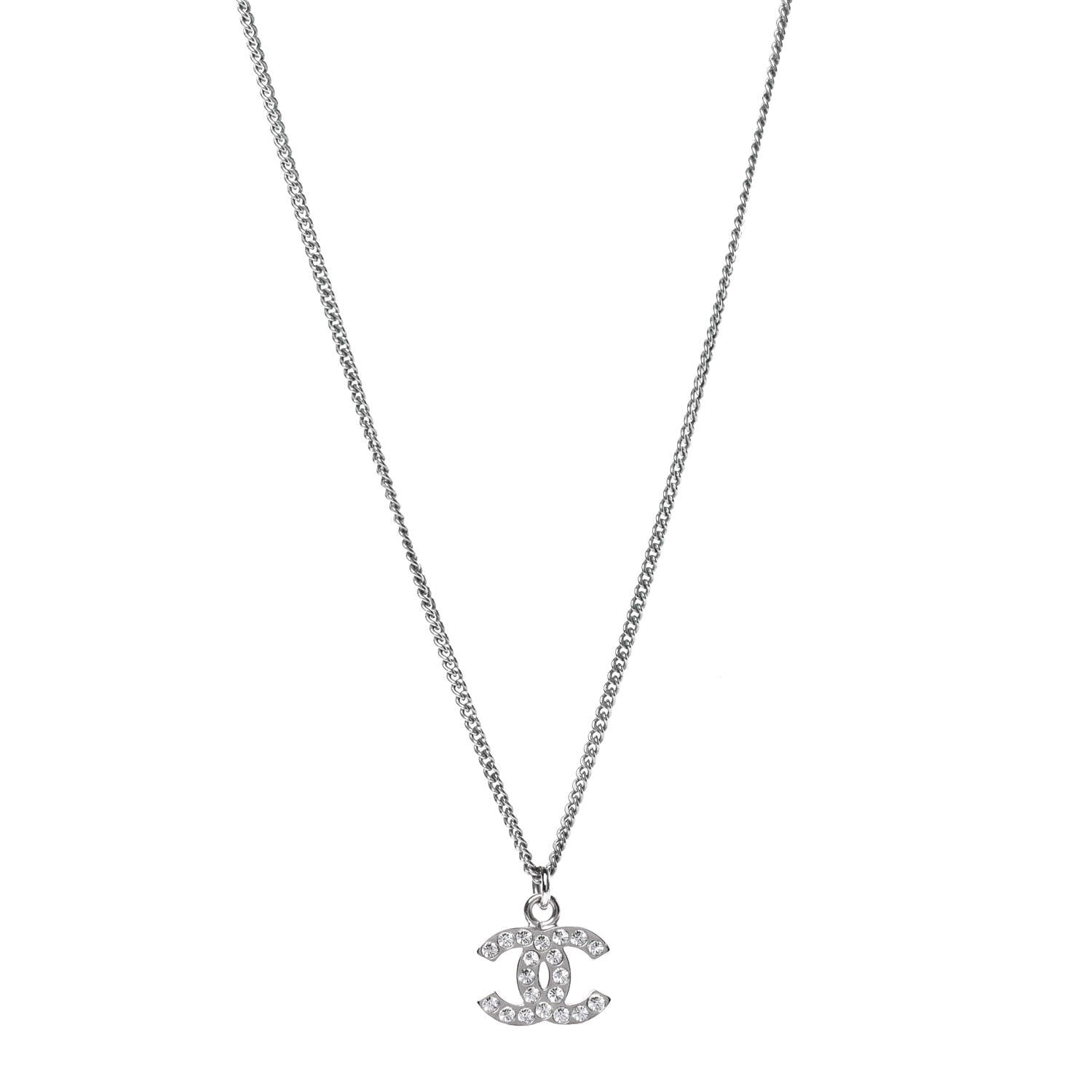 Chanel Crystal Timeless CC Necklace Silver 1 of 5