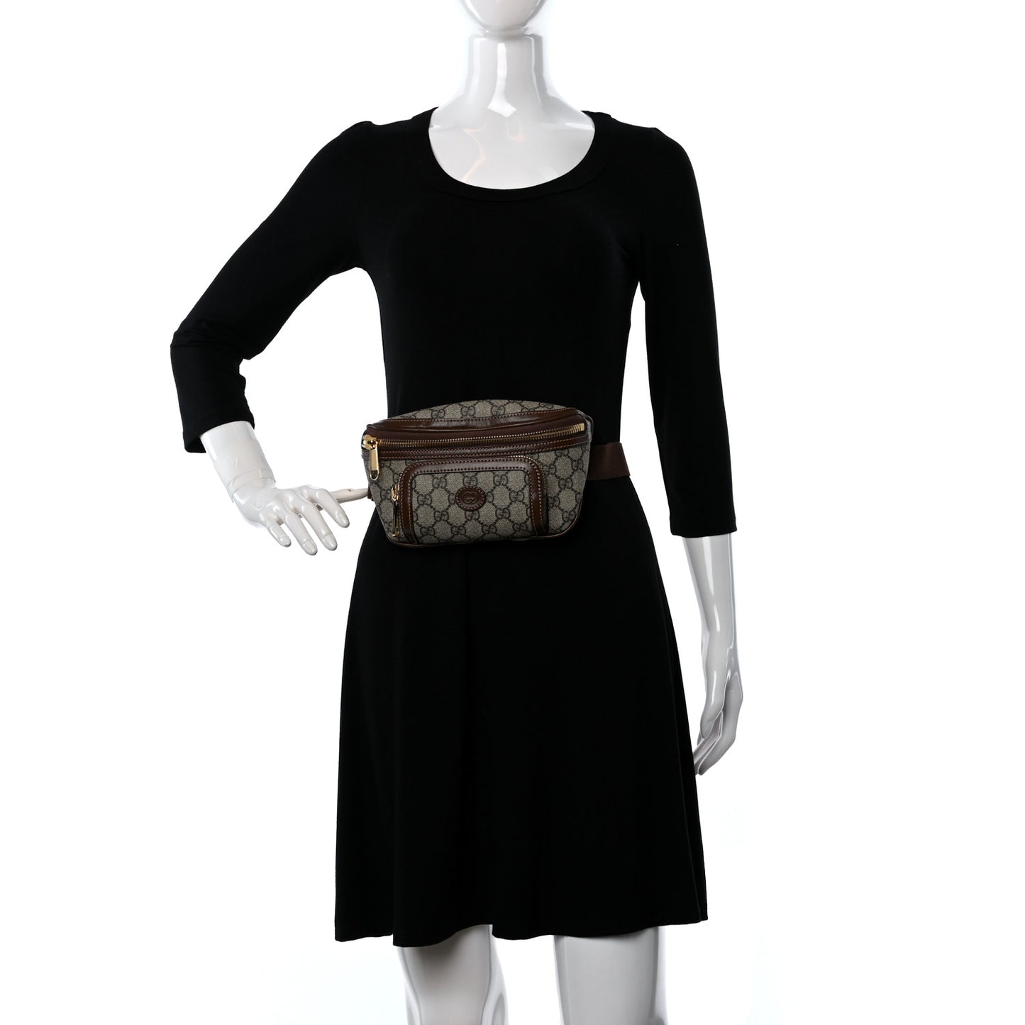 GG Supreme Monogram Textured Calfskin Retro Interlocking G Belt Bag Beige Ebony Brown Sugar