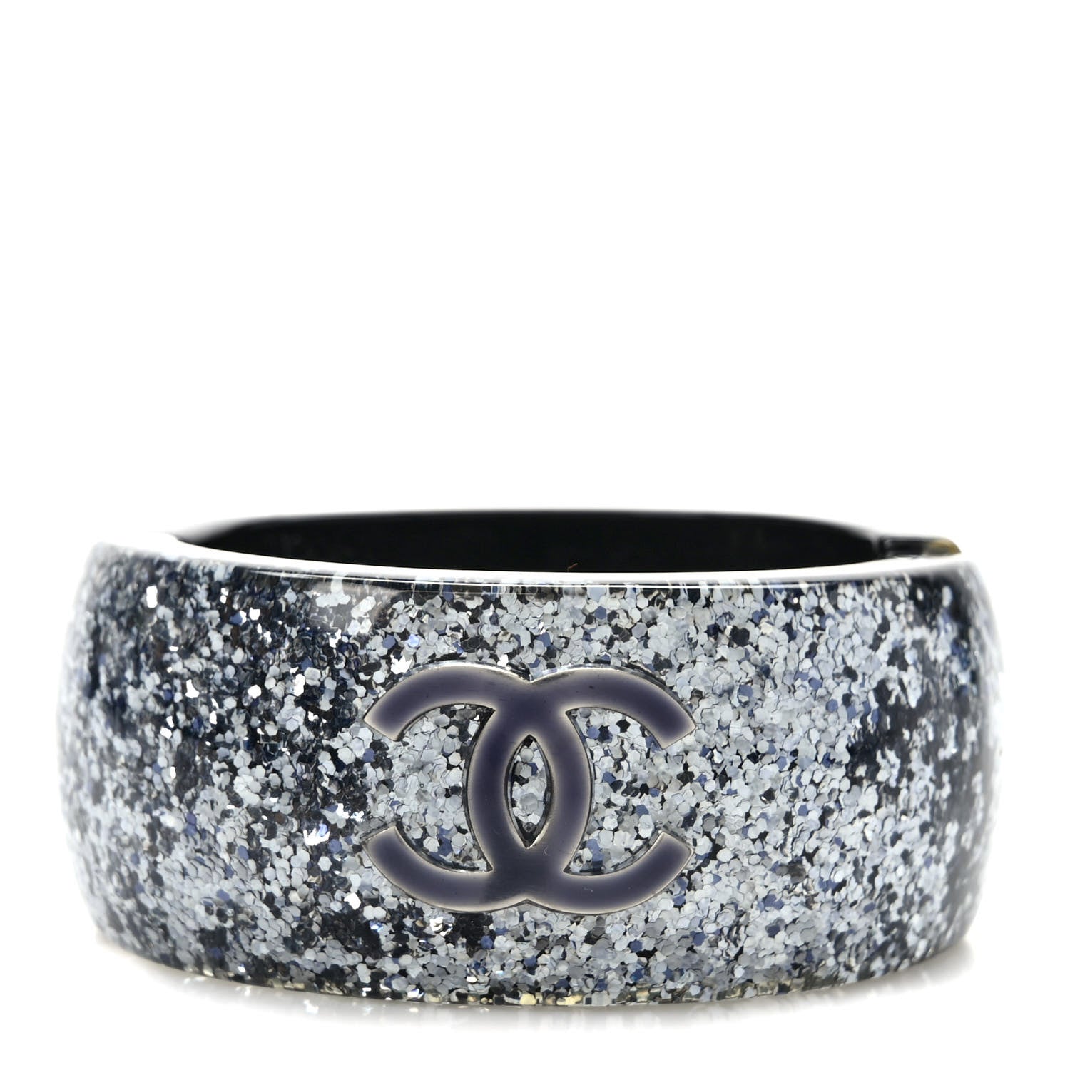 Chanel Resin Glitter CC Cuff Silver 1 of 6