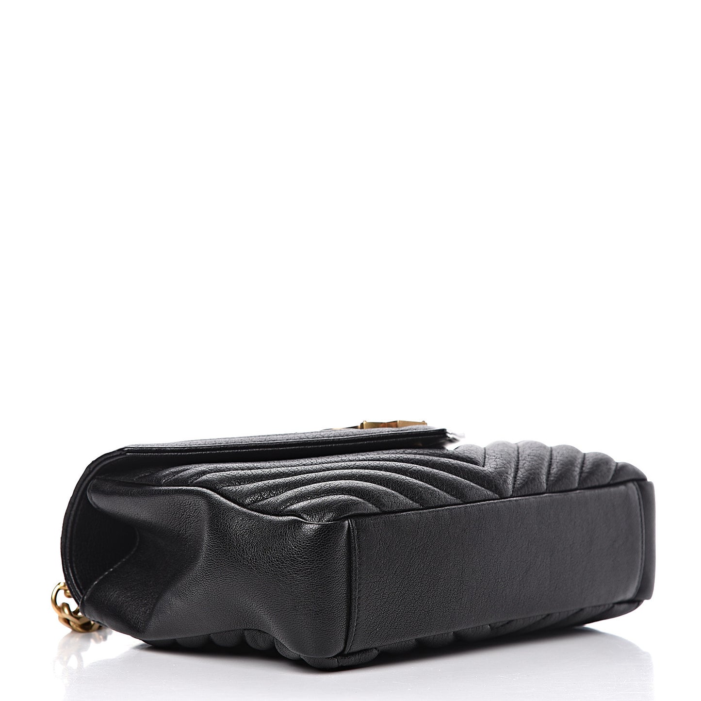 Sheepskin Matelasse Chevron Monogram Medium College Bag Black