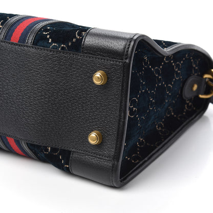Gucci Velvet GG Monogram Textured Calfskin Web Medium Duffle Bag Blue Beige Black 9 of 9