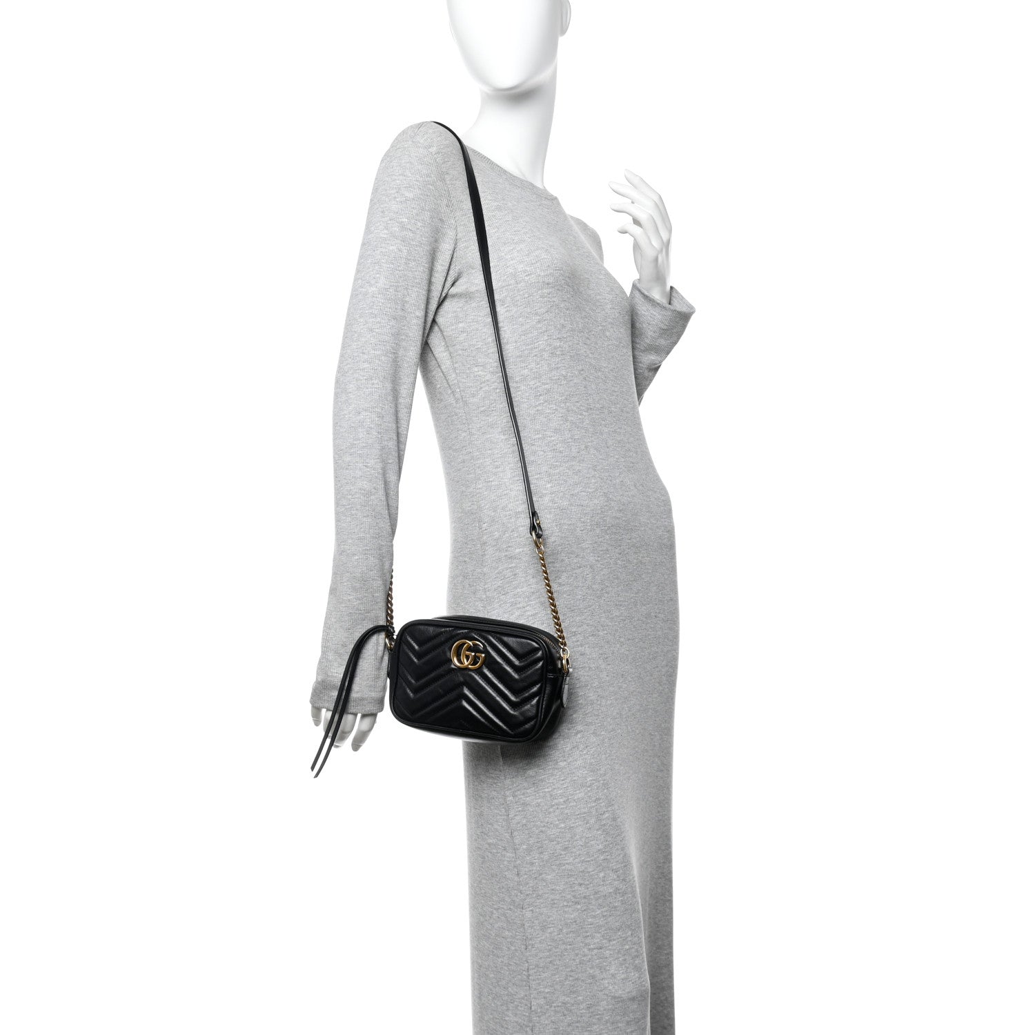 Gucci Calfskin Matelasse Mini GG Marmont Chain Shoulder Bag Black 3 of 23