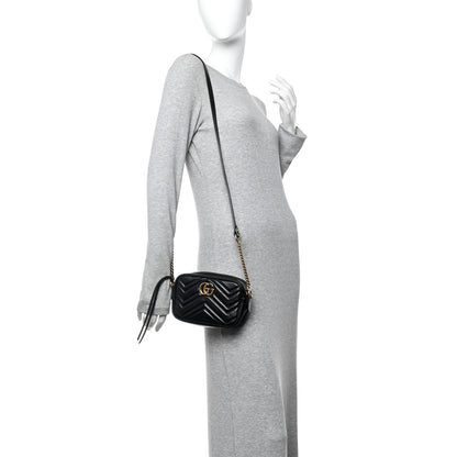 Gucci Calfskin Matelasse Mini GG Marmont Chain Shoulder Bag Black 3 of 23