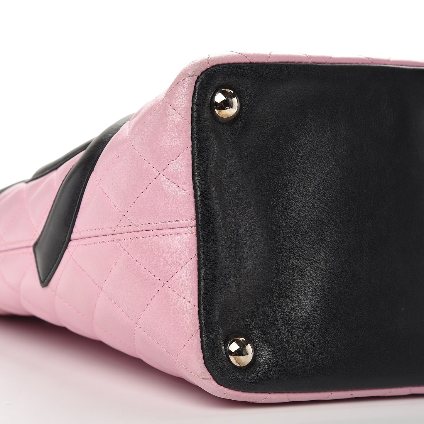 Calfskin Quilted Large Cambon Tote Pink Black