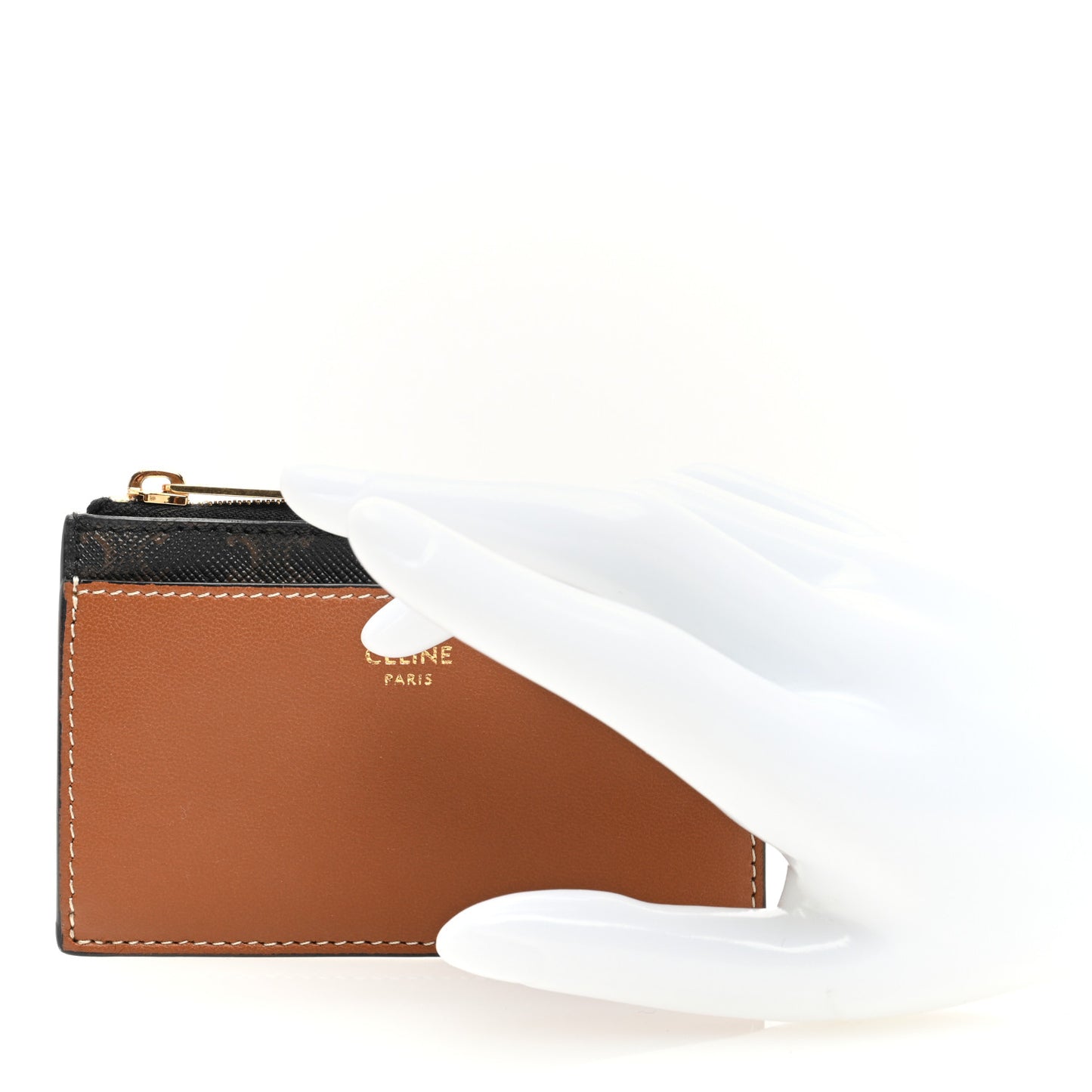 Triomphe Canvas Zipped Card Holder Tan