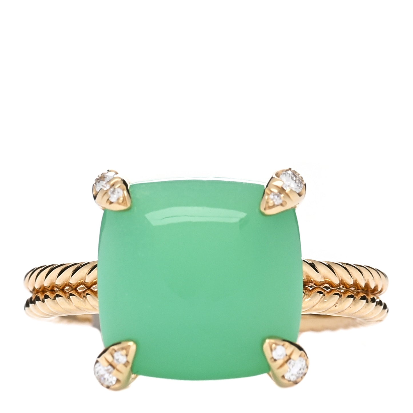 18K Yellow Gold Diamond Chrysoprase 11mm Chatelaine Ring 51 5.75