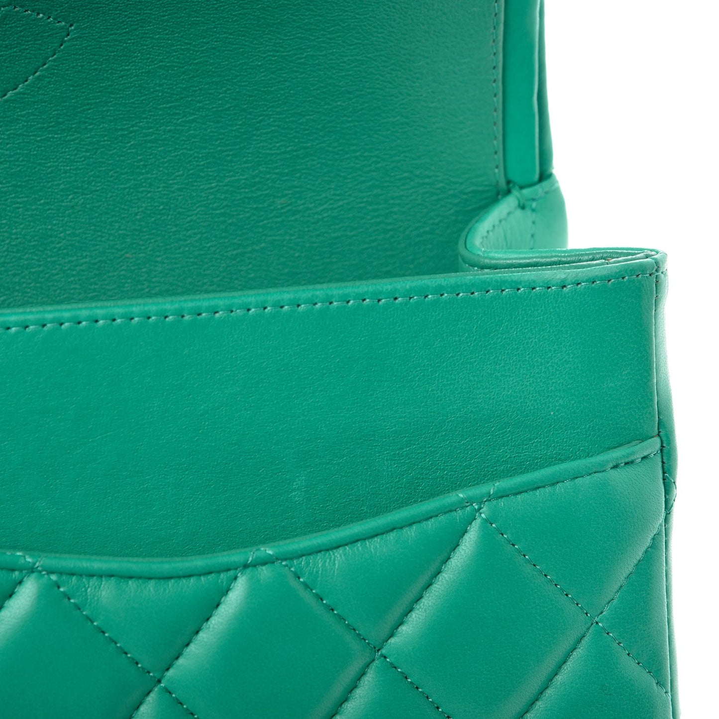 Lambskin Quilted Jumbo Double Flap Green