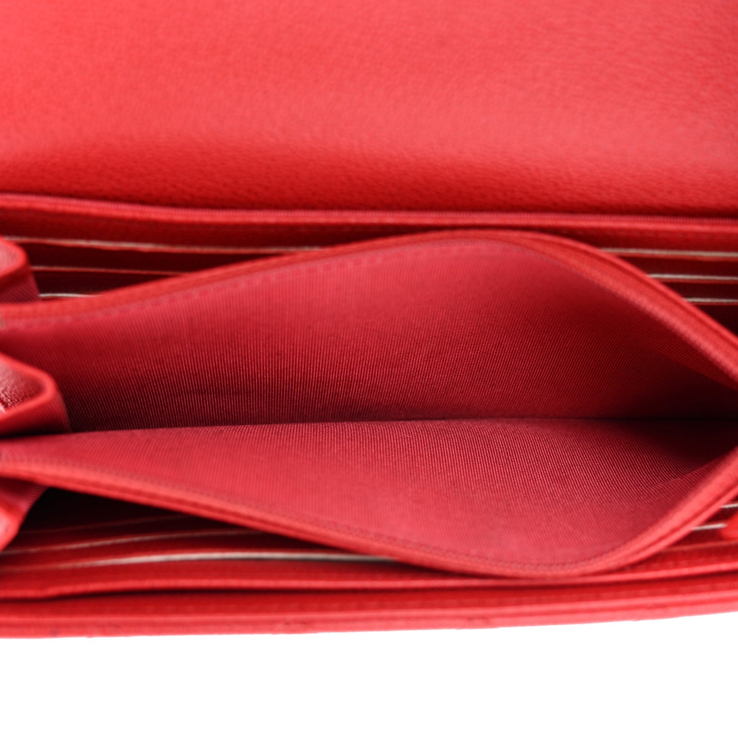 Grained Calfskin Quilted CC Box Flap Wallet Red