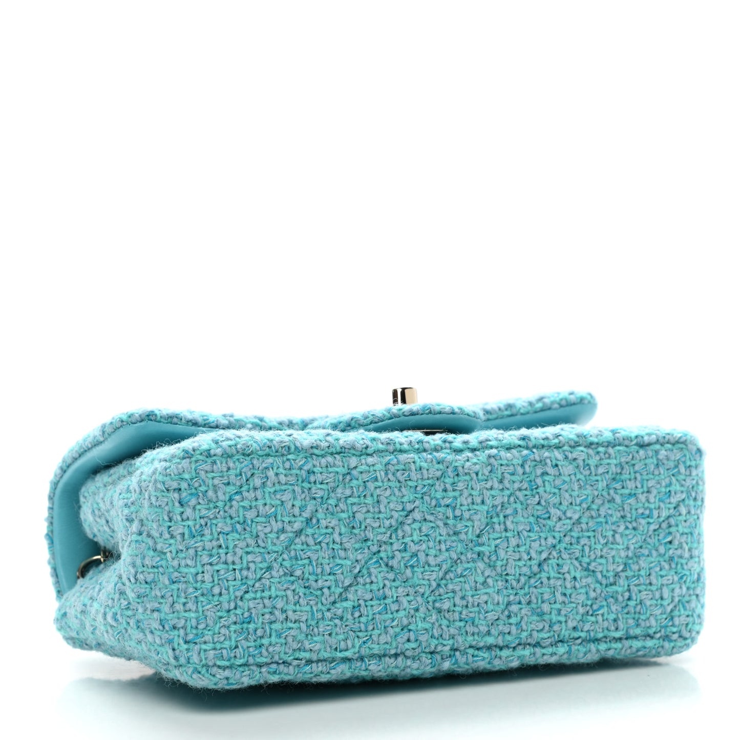 Wool Tweed Quilted Mini Rectangular Flap Turquoise Light Blue