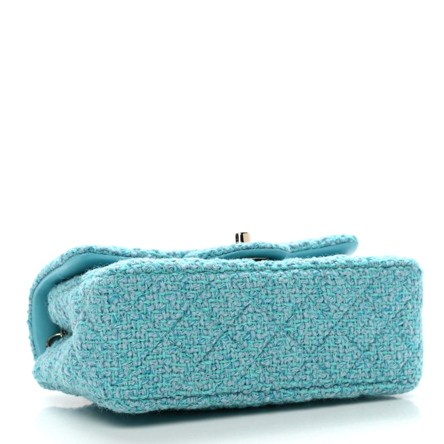 Chanel Wool Tweed Quilted Mini Rectangular Flap Turquoise Light Blue 4 of 8