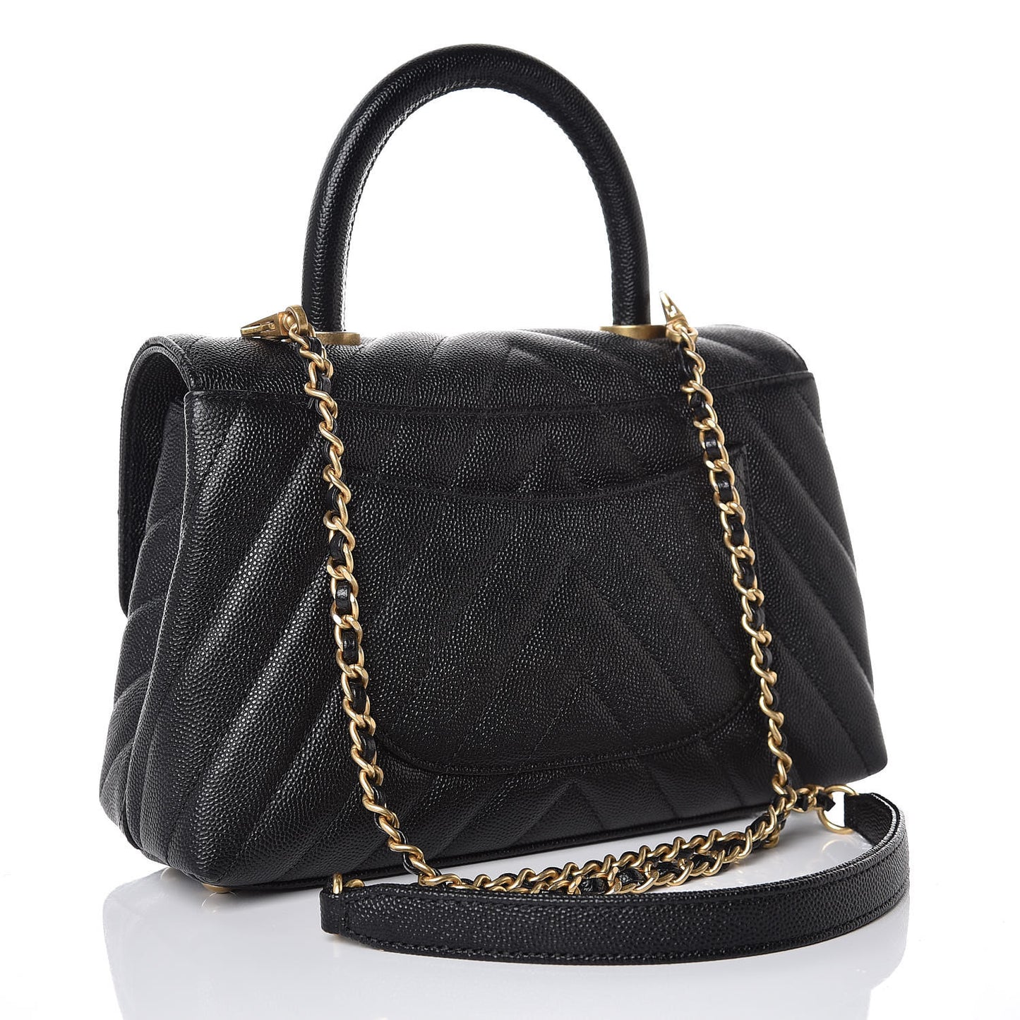 Caviar Chevron Quilted Mini Coco Handle Flap Black