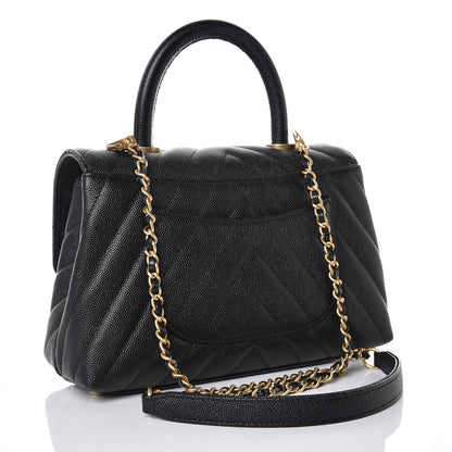 Chanel Caviar Chevron Quilted Mini Coco Handle Flap Black 3 of 8