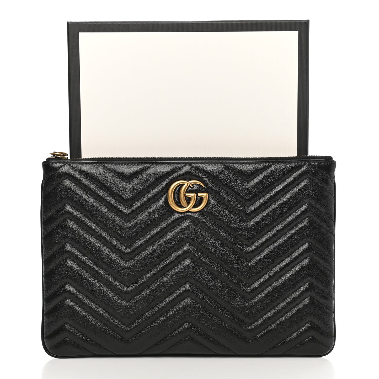Azalea Calfskin Matelasse Heart GG Marmont Zip Pouch Black