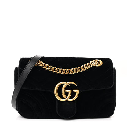 Gucci Velvet Matelasse Mini GG Marmont Shoulder Bag Black 1 of 11