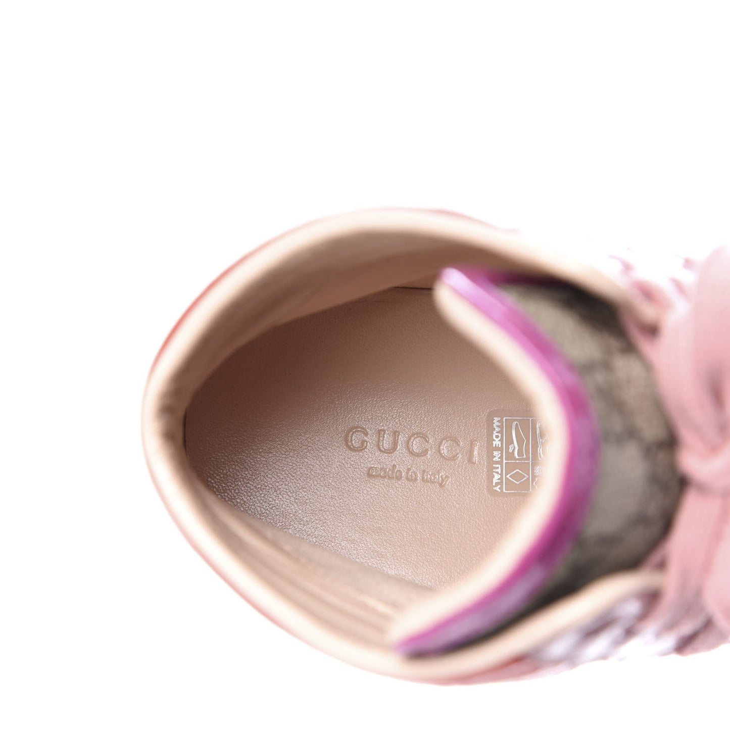 GG Supreme Monogram Patent Womens High Top Sneakers 39.5 Beige Carmine Rose New Rosette